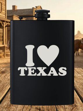 Personalized Country I Love Heart Texas Black Flask | Texas | Texas Gift | Flask